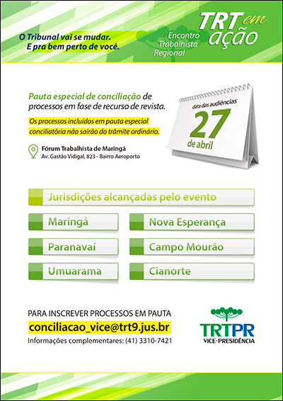 Cartaz de divulgação do TRT em Ação em Maringá