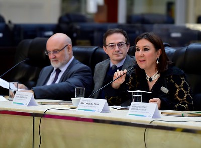 Foto: A presidente do TRT-PR, desembargadora Ana Carolina Zaina, o vice-presidente, desemgargador Arion Mazurkevic, e o diretor da Escola Judicial, desembargador Aramis de Souza Silveira, durante a cerimônia de abertura da Semana Institucional.