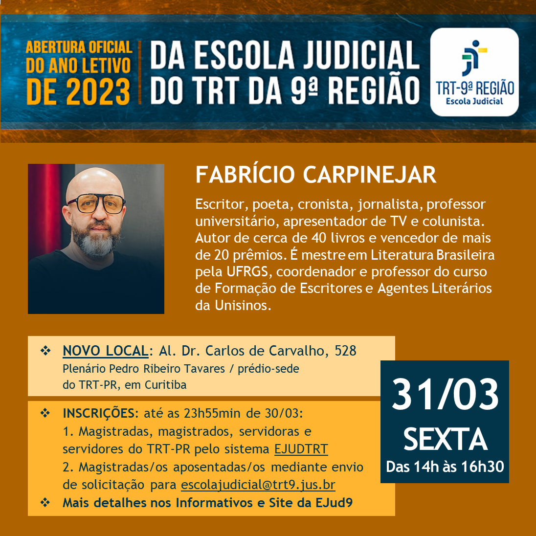 Divulgação: Evento oficial de abertura do ano letivo de 2023 da Escola Judicial do TRT-PR (arquivo JPG)